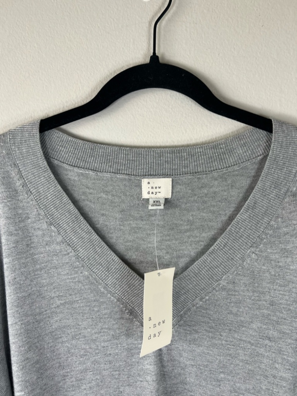 A New Day Lightweight V-Neck Sweater Heather Gray Long Sleeve Minimalist NEW 2XL - Picture 2 of 12